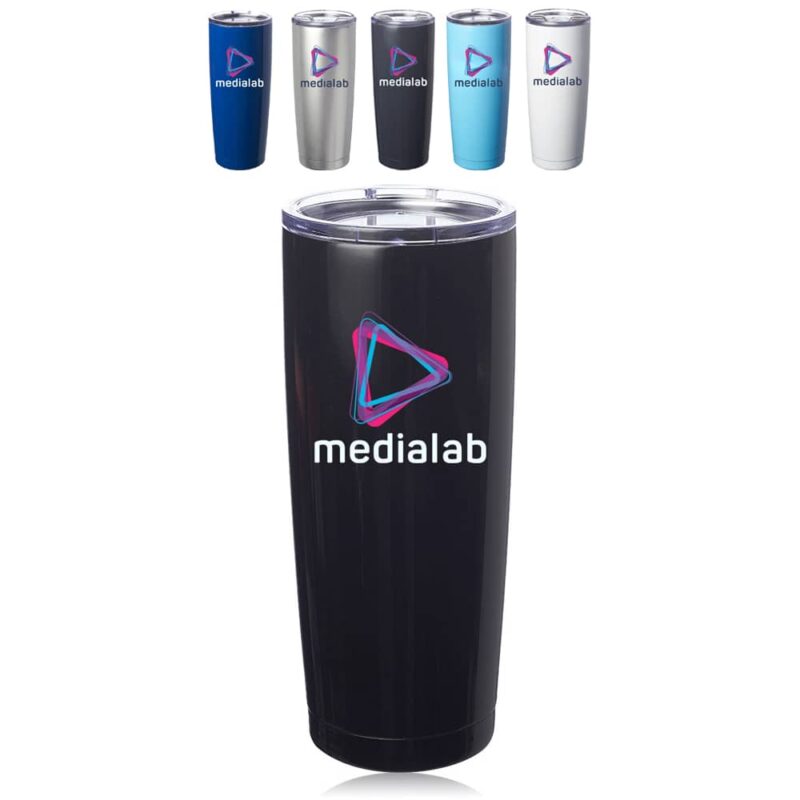 Custom 20 oz Pipette Travel Mug Bulk. Available Colors: Black, Blue, Charcoal, Light Blue, Red, Silver, and White