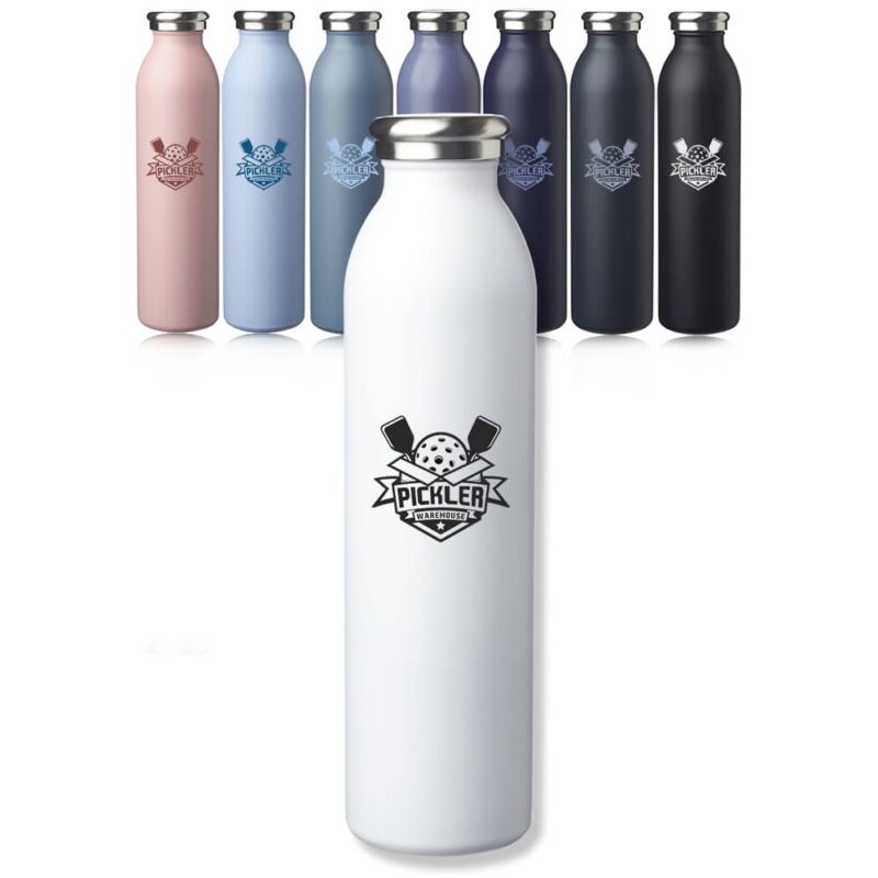 Custom 20 oz Insulated Water Bottle Bulk Posh in Black, Charcoal, Navy Blue, Light Blue, Light Pink, White, Saige, and Slate