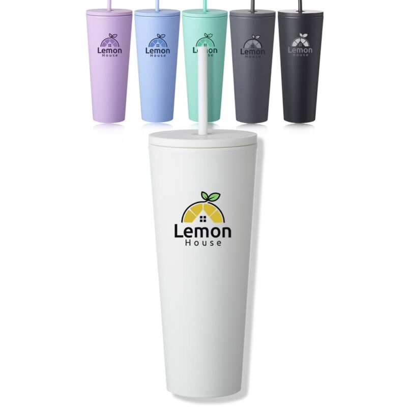 Custom 24 oz Plastic Tumbler Bulk with Straw - Kenai in All 6 Colors