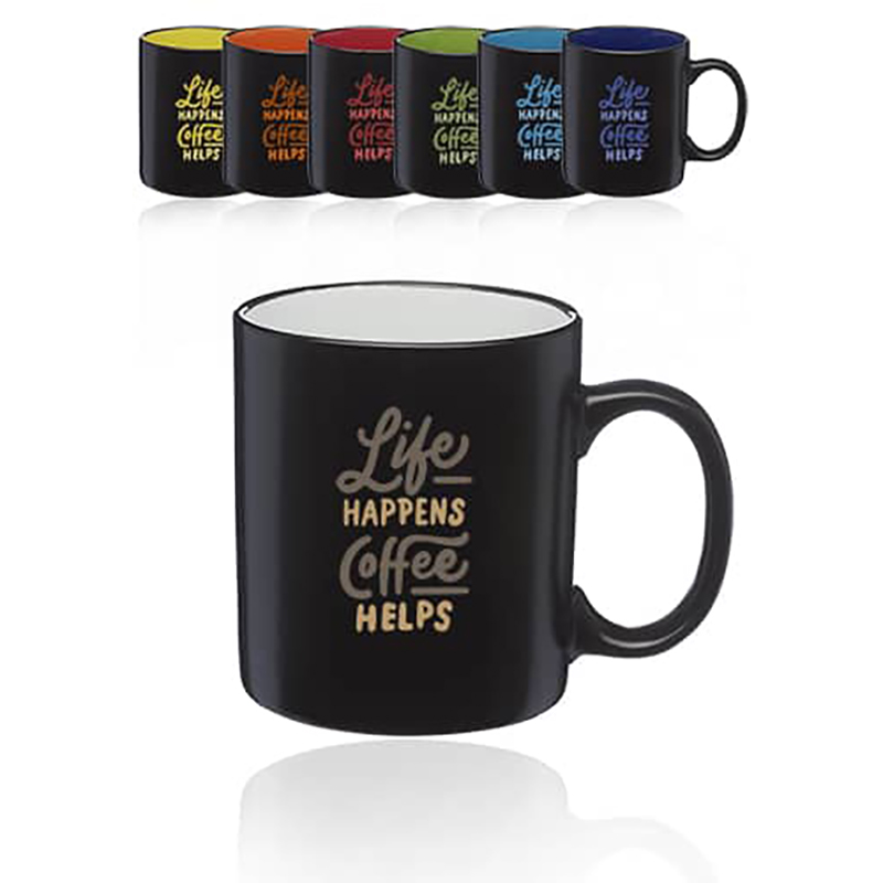 11 OZ HILO C-Handle Ceramic Mug with Matte Black Exterior and Gloss Colored Interior