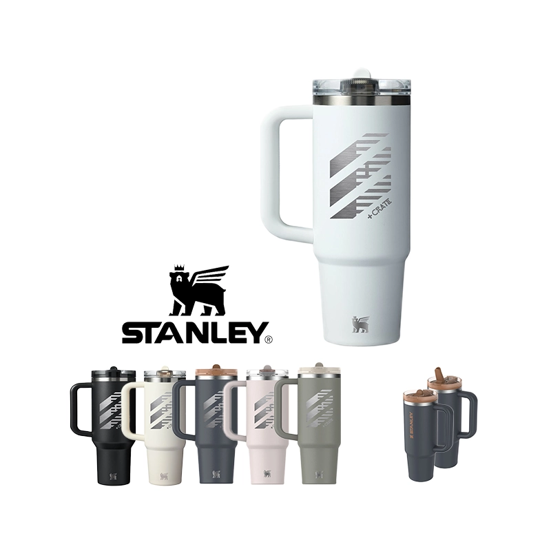 30 oz Stanley Flip Straw Tumbler Bulk in Frost color, showing the Flip Straw lid and custom engraving.